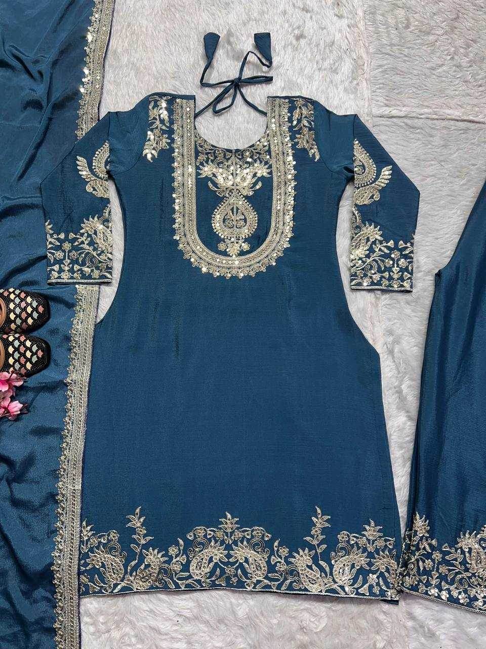 Chinon Silk Ladies Embroidery Designer Suit - MYLUXURY LANE ENTERPRISE